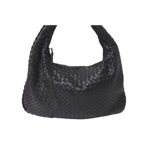 Bottega Veneta One Shoulder Black Hobo Intrecciato Bag Leather